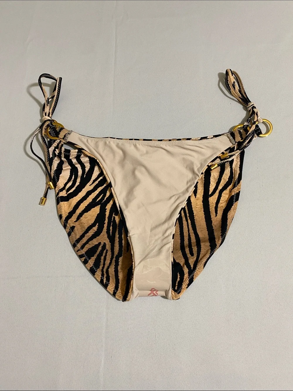 PILYQ Cleo Link Side Tie Full Bikini Bottom w Tiger Stripes Size L